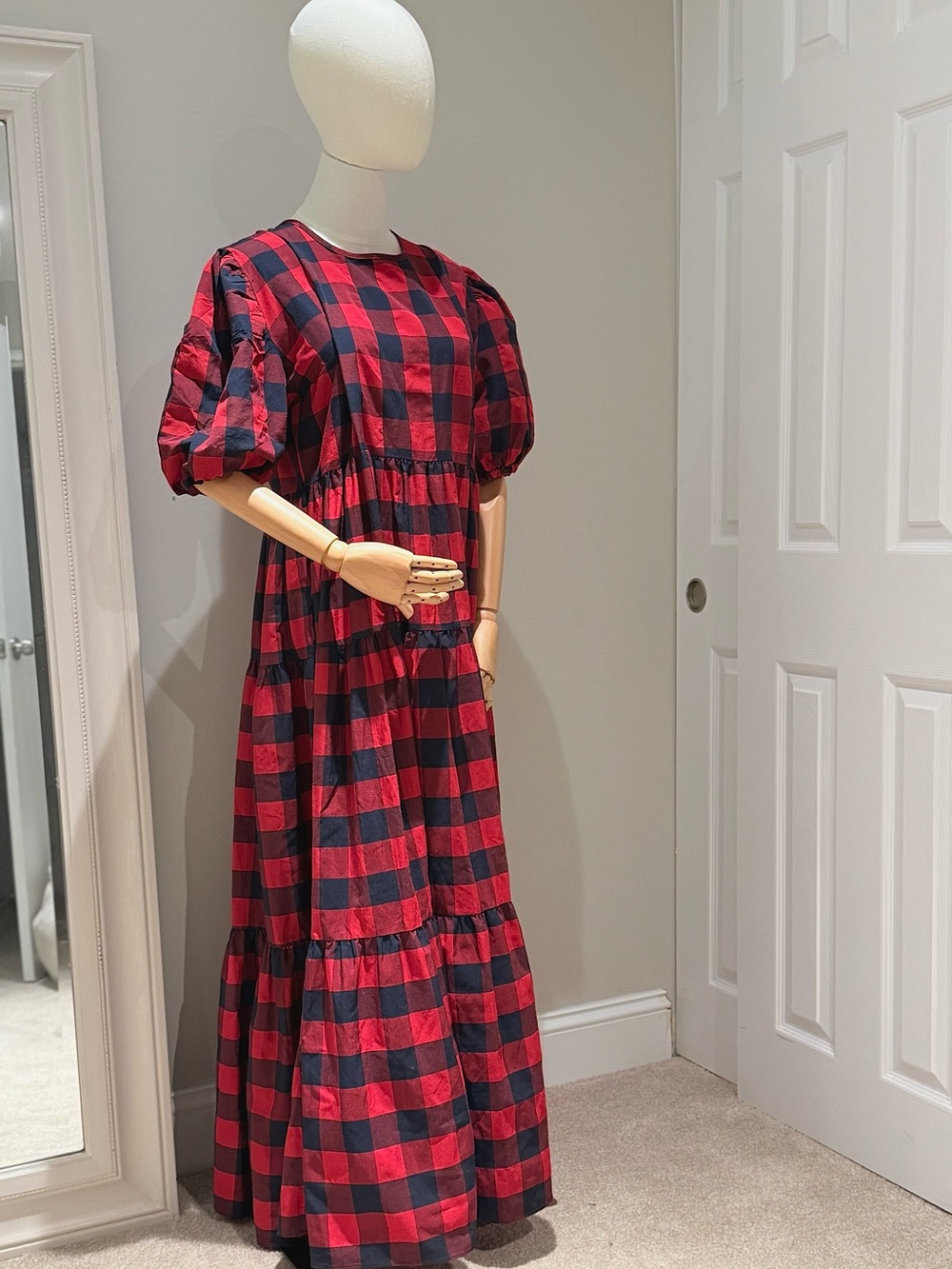 For Queen Red & Black Plaid Maxi Dress with Pockets – US L / XL